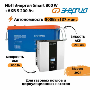 ИБП Энергия Smart 800W + АКБ S 200 Ач (800Вт - 137мин) - ИБП и АКБ - ИБП для насоса - . Магазин оборудования для автономного и резервного электропитания Ekosolar.ru в Нефтеюганске